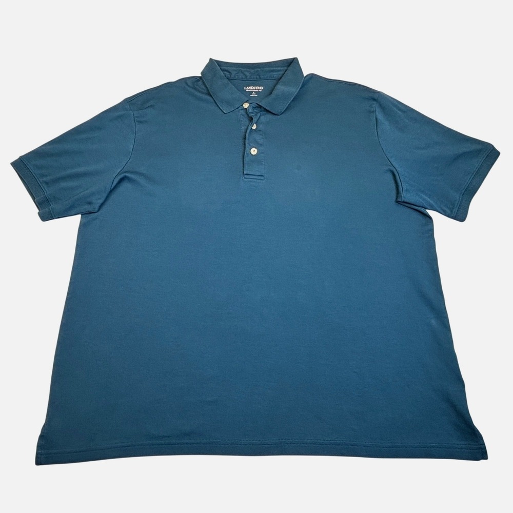 Lands' End Supima Cotton Polo Shirt Mens Large Teal Traditional Fit Short Sleeve